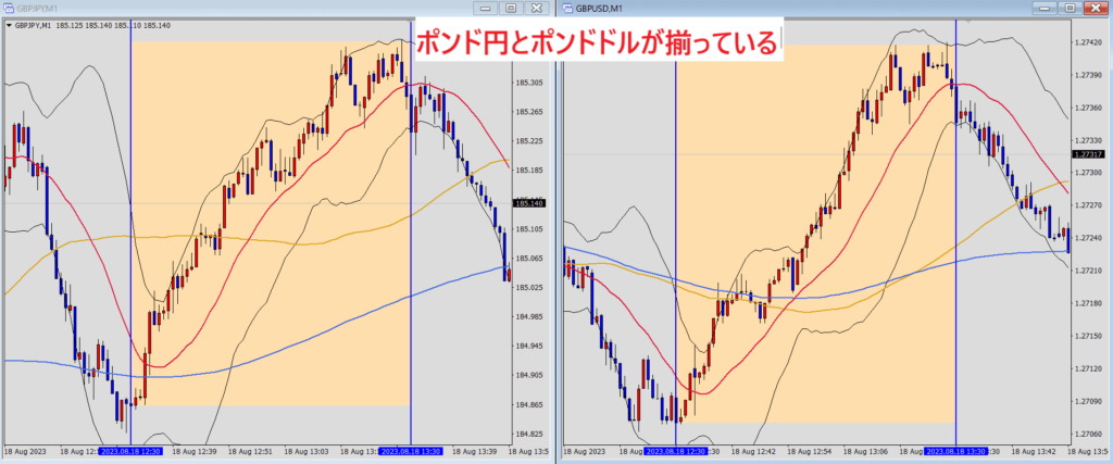 【揃っている】同時刻のポンド円とポンドドル